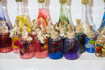  Set of little colorful transparent bottles