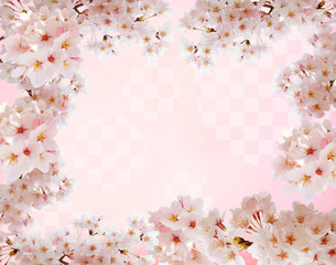 市松模様和紙背景と桜のフレーム素材