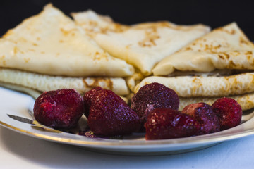 Homemade pancakes with strawberries