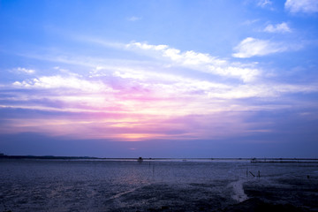 Colorful sky after sunset with sea beach background