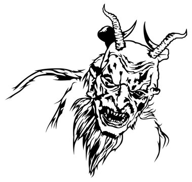 Satan's Head - Black and White Devil Illustration, Vector