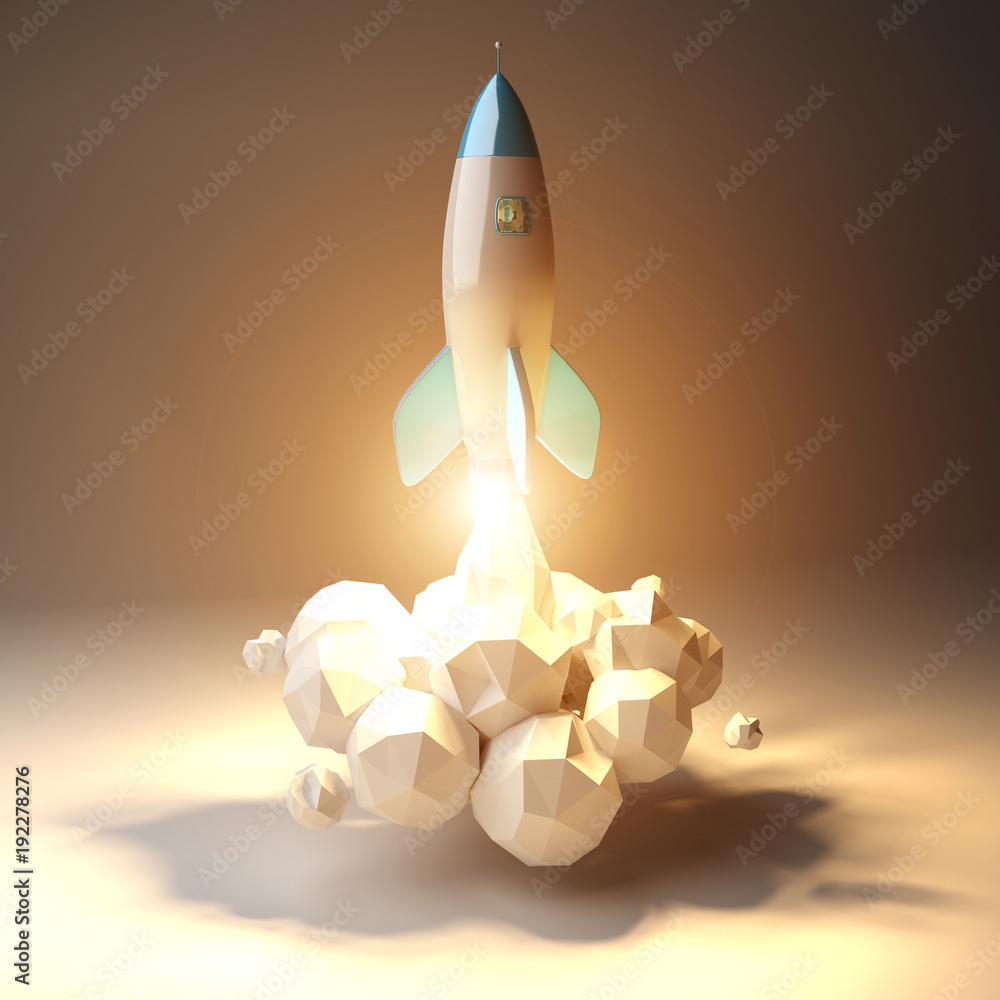 Poster modern digital rocket launching 3d rendering