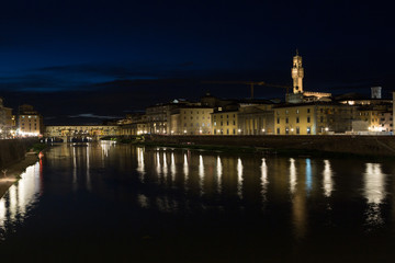 Florence, river embankment of Arno in night, Italy