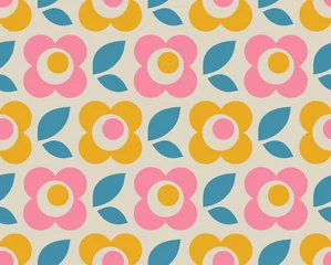 Tapeten nahtloses Retro-Muster mit Blumen und Blättern © orangeberry
