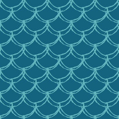Fish scale seamless pattern. Reptile, dragon skin texture. Tillable background for your fabric, textile design, wrapping paper, swimwear or wallpaper. Blue mermaid tail with fish scale underwater. © Holo Art