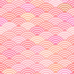 seamless pattern dragon fish scales simple seamless pattern Nature background with japanese wave circle pattern pastel colors on light orange pink background. Vector