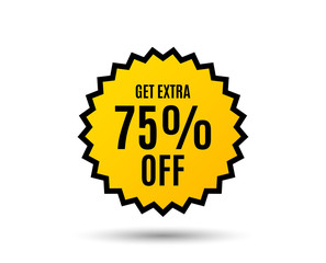 Get Extra 75% off Sale. Discount offer price sign. Special offer symbol. Save 75 percentages. Star button. Graphic design element. Vector