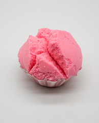 Kanohm Sa Lee, Thai Steamed egg cake in pink color, Thai sponge cake isolated on white