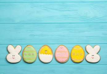 Delicious Easter cookies on a blue background