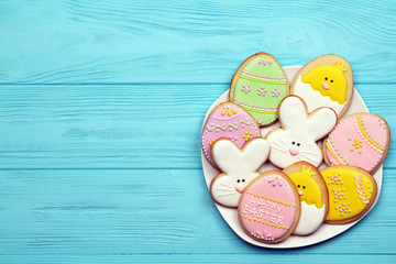 Easter cookies on a plate. With space for text