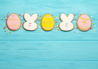 Easter cookies on a blue background