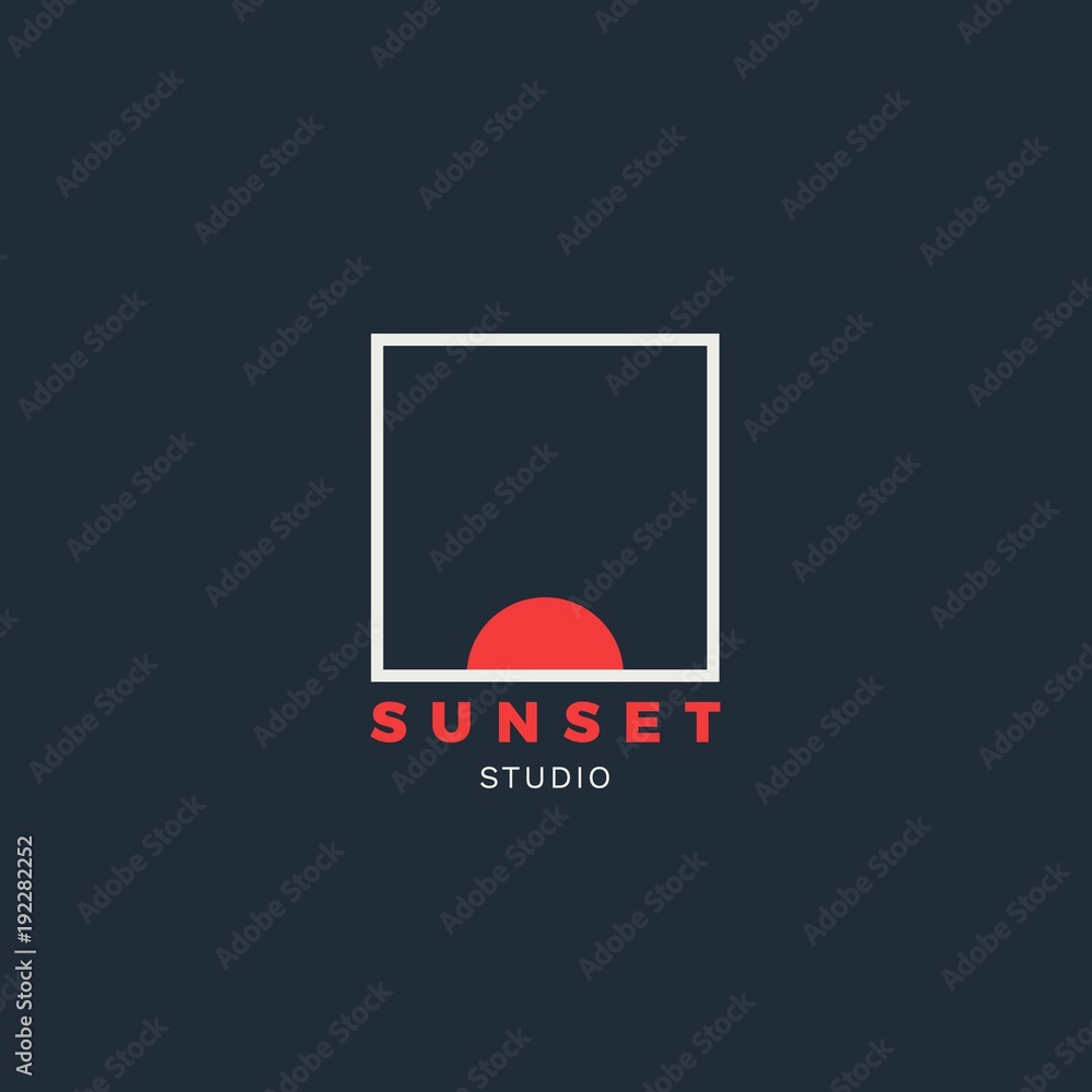 Poster sunset vector minimalistic logo for design studio