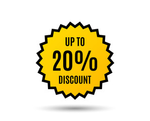 Up to 20% Discount. Sale offer price sign. Special offer symbol. Save 20 percentages. Star button. Graphic design element. Vector