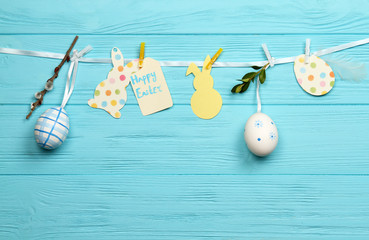 Easter garland on a blue background