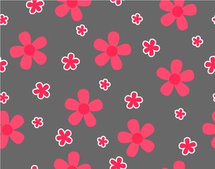 Fototapeta na wymiar Flower and mini size flower on gray background, Pink flower on gray background seamless pattern, Not ordered, Sweet style pattern, Cute pattern vector for Gift wrapping paper Tablecloth or drapery