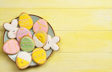 Easter cookies on a plate with space for text