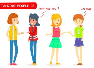 Set of Two girlfriend talking on white background, Two happy girl greeting , Group of girlfriend talking, Hello, Hi, Good morning, How are you?, Black people talking with white people, New friend