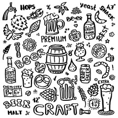Craft beer hand drawn elements set. 