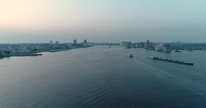 Amsterdam birdview lifting shot