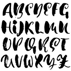 Handdrawn dry brush font. Modern brush lettering. Grunge style alphabet. Vector illustration.