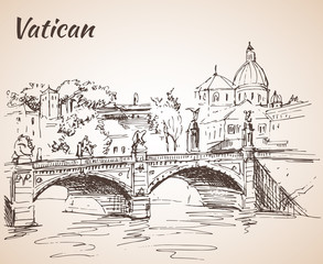 Vatican city. Sketch with bridge. Italy - 192283436