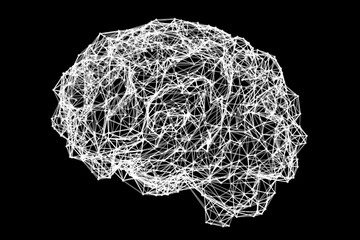 Human brain made of neuronal network, conceptual image, 3D illustration, black-and-white