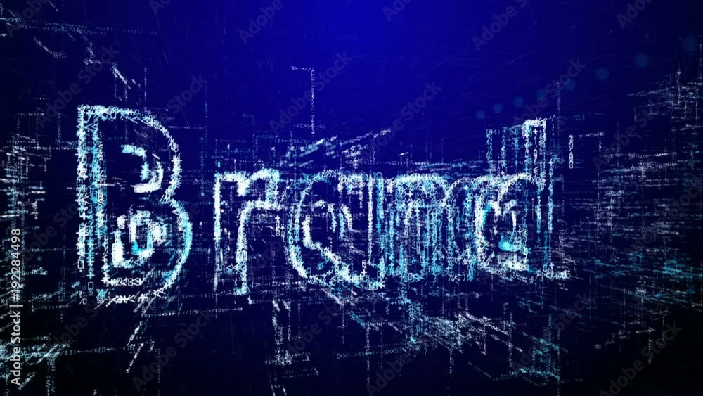 Wall mural word brand. intro before starting or in pause. tech title made up of small numbers and symbols. show