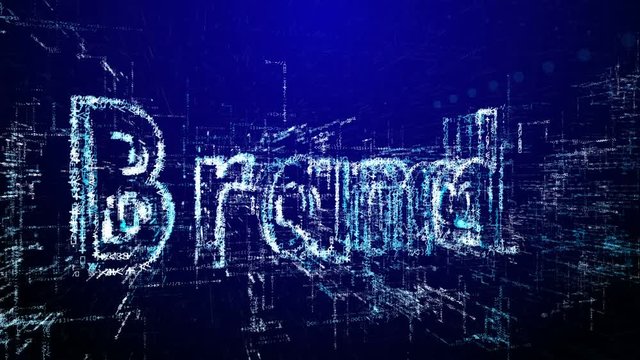 word Brand. Intro before starting or in pause. Tech title made up of small numbers and symbols. Show Brand
