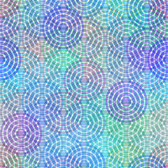 Abstract rings round motif geometric background Vintage blue turquoise purple violet decoration Textile print, web page fill. Vector