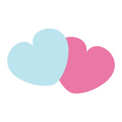 two hearts on white background. blue and pink. flat icon. vector.