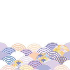 fish scales simple Nature background with japanese rosy pink wave circle pattern violet purple lavender orange colors card banner design on white background. Vector © EkaterinaP