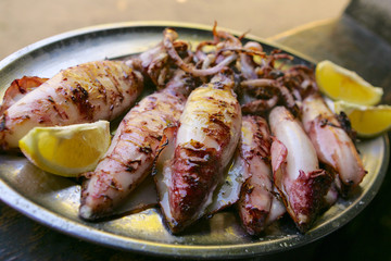 Grilled squids, mediterranean kitchen.