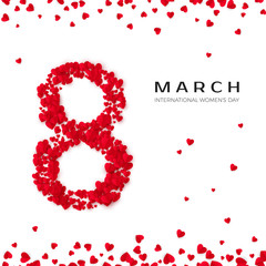 International women day. March 8 greeting  postcard. Eight is made of hearts. Website banner concept. Vector illustration