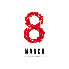 International women day. March 8 greeting  postcard. Eight is made of hearts. Website banner concept. Vector illustration
