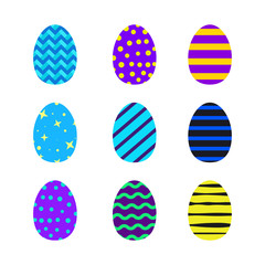 Easter eggs set. Vivid colors stripes and spots