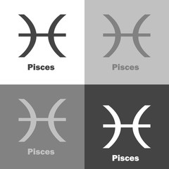 Pisces zodiac set  sign. Astrological symbol. Vector icon on white-grey-black color