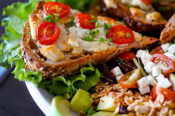 Salad chevre chaud. French kitchen. Close-up.