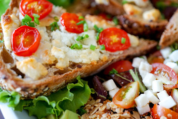Salad chevre chaud. French kitchen. Close-up.