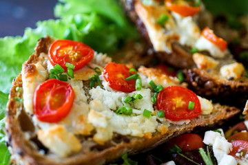 Salad chevre chaud. French kitchen. Close-up.