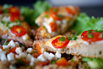 Salad chevre chaud and red vc. French kitchen. Close-up.