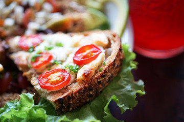 Salad chevre chaud and red vc. French kitchen. Close-up.