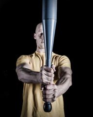 Obraz premium Man Doing Exercise With Clubbel. Focus on Hands and Clubbel.