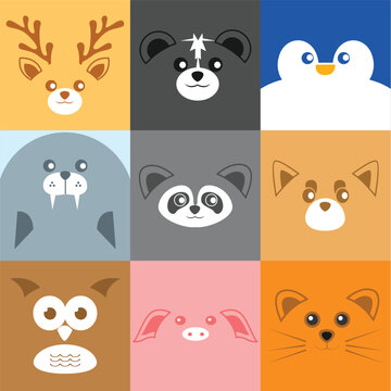 Various Cute Face Animal Face Illustration