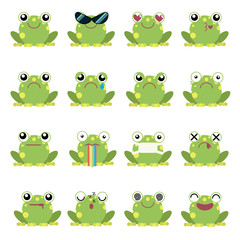 Naklejka premium Wektor ilustracja zestaw emotikonów żaba