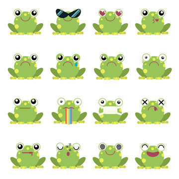 Vector illustration set of frog emoticons