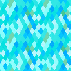 Seamless pattern scales, wave abstract simple Nature background with japanese circle pattern blue green. Can be used for fabrics, wallpapers, websites. Vector