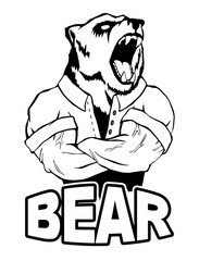 Isolated vector illustration a strong wild bear- man. Logo