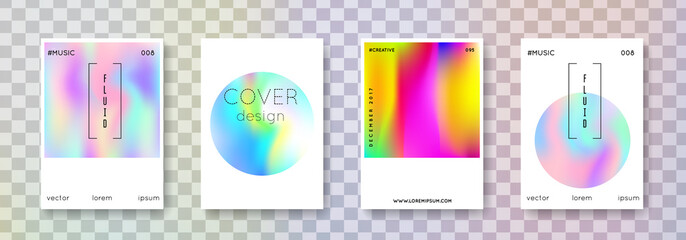 Holographic shape set. Abstract backgrounds. Bright holographic shape with gradient mesh. 90s, 80s retro style. Pearlescent graphic template for book, annual, mobile interface, web app.