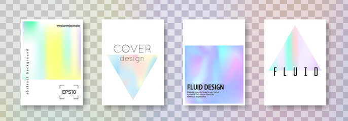 Fluid poster set. Abstract backgrounds. Retro fluid poster with gradient mesh. 90s, 80s retro style. Pearlescent graphic template for book, annual, mobile interface, web app.