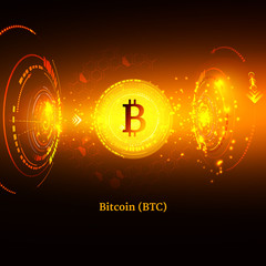 Bitcoin symbol and price chart. Cryptocurrency concept. Futuristic vector design